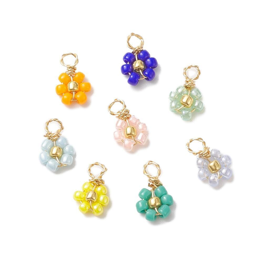 5760 80Pcs Mixed Color Flower Pendant Mini Glass Seed Beads Charms Opaque